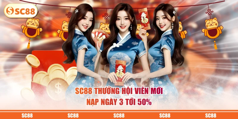 Khuyến Mãi Tân Thủ SC88 - Thưởng 3 Ngày Bùng Nổ Đến 200% 4 SC88 thưởng hội viên mới nạp ngày 3 tới 50%